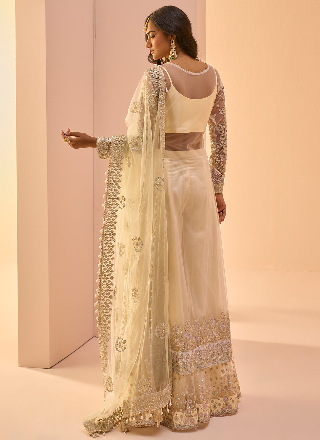 Gorgeous Yellow-Pink Butter Silk Sharara Suit With Latkan
